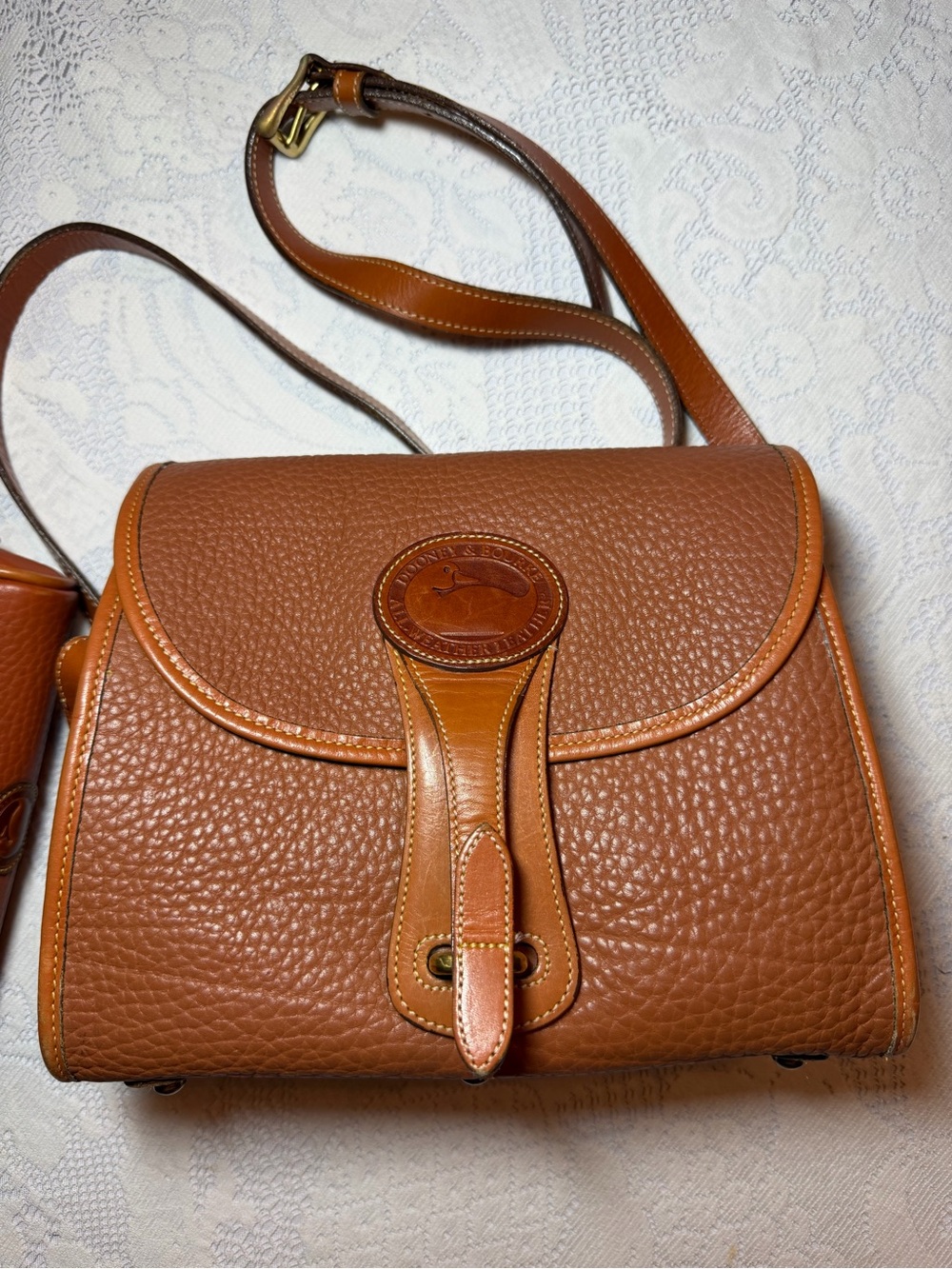 VINTAGE DOONEY & Bourke CROSSBODY Brown Pebbled Leather SADDLE Bag MADE IN USA